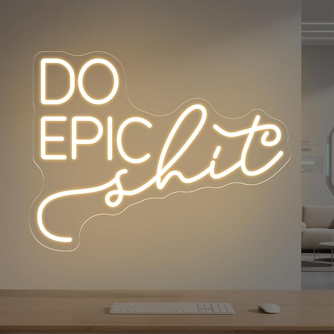 Do Epic Neon Sign, Minimalist LED Motivational Neon Sign for Wall Decor, Dimmable USB Light Up Sign for Home Office Workspace Desk Setup, Inspirational Quote Neon Light for Studio Room Decor, 16.5x12.6"