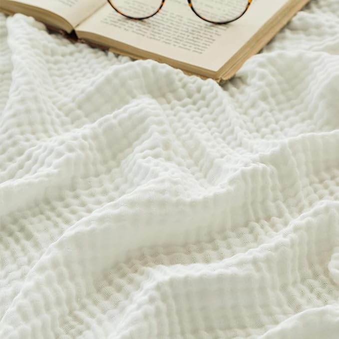 EMME Cotton Muslin Throw Blanket for Couch Breathable Gauze Soft Lightweight Blankets for Adults (50"x60")