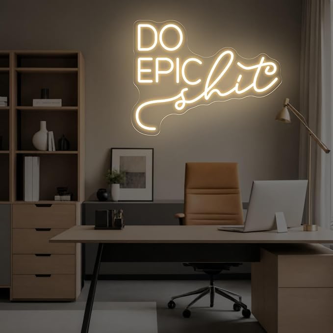 Do Epic Neon Sign, Minimalist LED Motivational Neon Sign for Wall Decor, Dimmable USB Light Up Sign for Home Office Workspace Desk Setup, Inspirational Quote Neon Light for Studio Room Decor, 16.5x12.6"