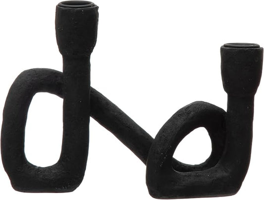 Bloomingville Decorative Resin Double Taper Candle Holder, Black