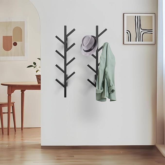 SNOGSWOG Vertical Coat Rack & Hat Rack Set of 2, Wall Mounted 39 Inch Floating Coat Rack for Entryway, Living Room, Bedroom, Black, YMJ-2P