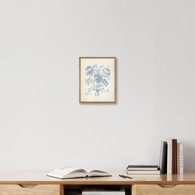 KBKBART Framed Floral Wall Art, Vintage Blue Rose Bouquet Sketch Canvas Oil Painting, Antique Victorian Wall Decor, Minimalist Bedroom Wall Art Aesthetic, Neutral Flower Art Prints for Bedroom Living Room, Gallery, Gifts for Friends or Family(8"x10")