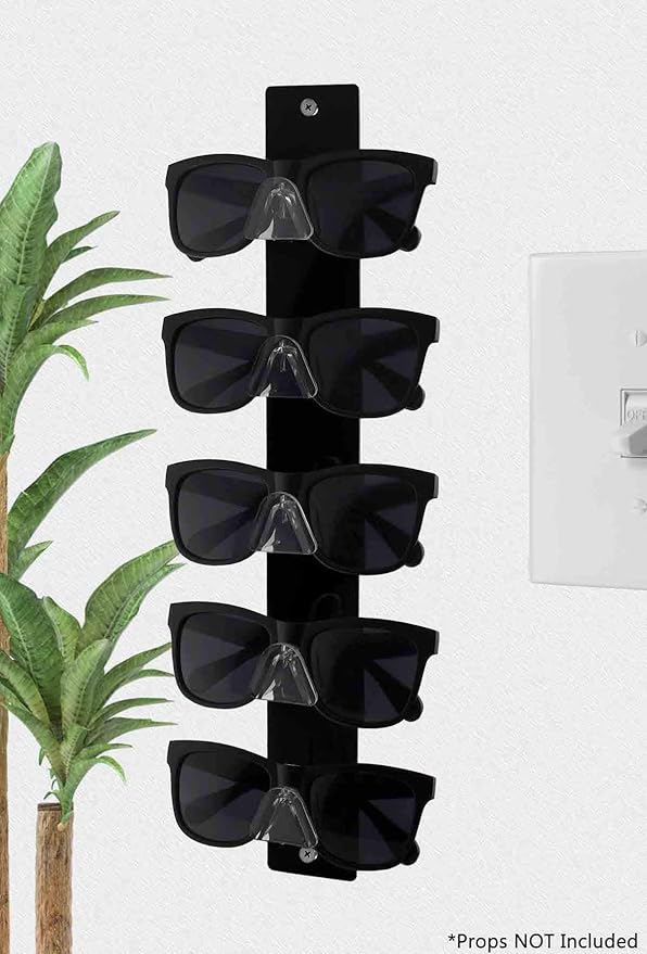 Marketing Holders 2 Pack Safety Glasses Holder Acrylic 5 Pair Wall Mount With Hardware Automotive Plants Mining Sites Eyewear Rack for Optical Centers and Outlet Stores Lightweight Modern Black