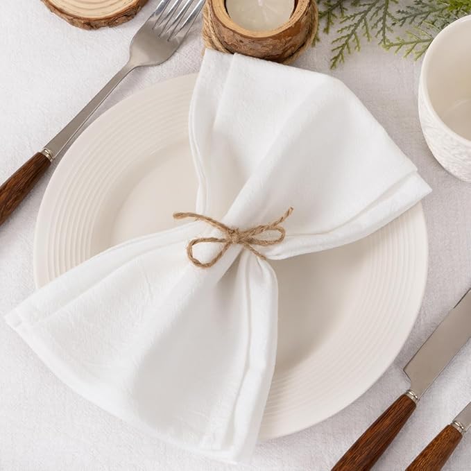 Socomi Cloth Napkins White Ivory Summer Washable Reusable Bulk Linen Cotton Napkins Set of 4 17"x17" for Wedding Party Bridal Baby Shower Birthday Dining Table Decorations
