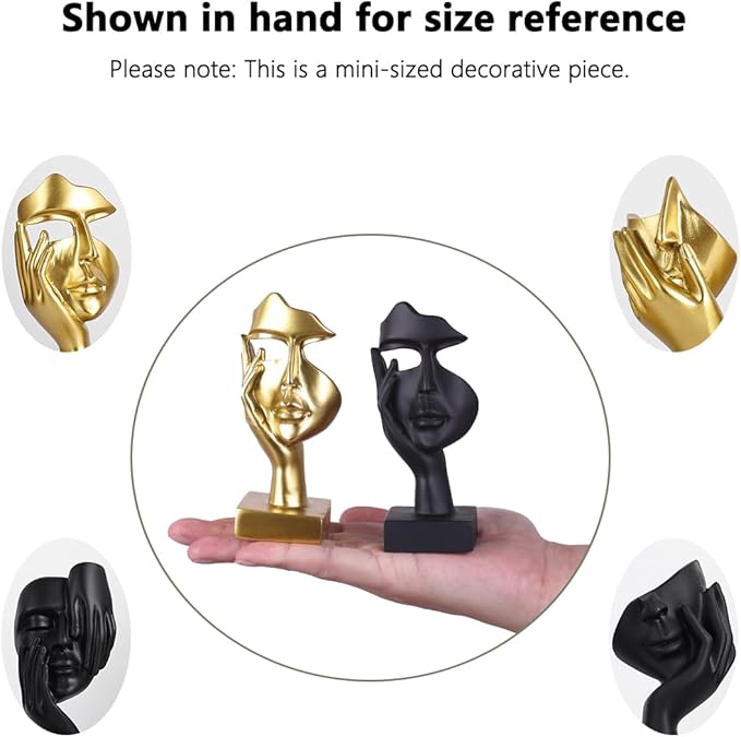 4 PCS Gold Thinker Statue Set – Abstract Sculptures Home Decor for Bookshelf, Office, TV Stand Knick Knacks – See No Evil, Hear No Evil, Speak No Evil Figurines, Unique Gift for Women