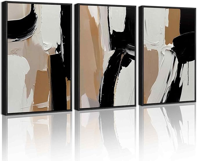 KUVIOKE Black Abstract Shapes Framed Canvas Wall Art Minimalist Graffiti Pastel Wall Decor Modern Illustration Art Painting for Bedroom Dining Room 16x24in (Black Framed)