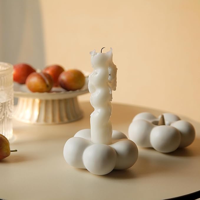 Cute Candle Holders, Ceramic Candlestick Holders for Table Centerpiece Flower Shape Home Decor Wedding Parties Living Room Set of 2 (White 2)