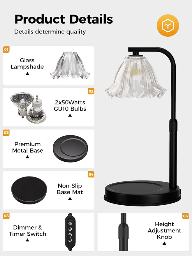 Flower Candle Warmer Lamp with Timer - Electric Modern Wax Melt Warmer Black Scented Jar Candles Light Room Decor for House Warming New Home Birthday Women Mom Gifts
