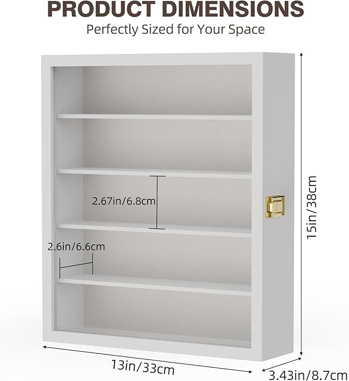 TJ.MOREE 5-Tier Sunglasses Organizer Storage Wall Mounted: 13 x 15 inches Eyewear Display Case Rustic Wood Eyeglasses Holder Large Glasses Storage Box, White