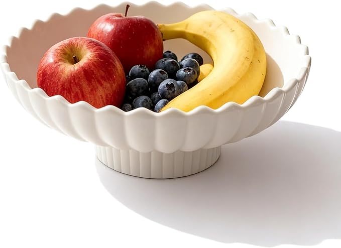 Large Decorative Bowl, 10.6-Inch Handmade Modern Ceramic Centerpiece Bowl with Scalloped Edge, Perfect as Fruit Bowl, Key & Jewelry Catchall, Candy Bowl for Home, Kitchen, Entryway Table Decor