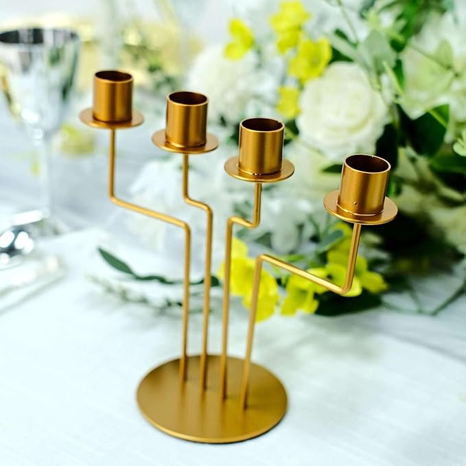 Efavormart 2 Pack | 4 Arm 8" Gold Metal Geometric Taper Candle Candelabra Holder Centerpiece for Weddings Birthday Parties