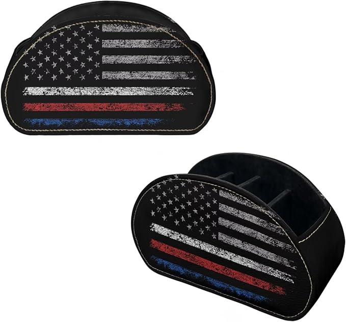 TV Remote Holder with 5 Compartments, USA Flag Print Office Desk Organizers,Nightstand Caddy, Storage for Media Players/Eyeglasses/Cosmetic Brushs - Desktop Caddy Black