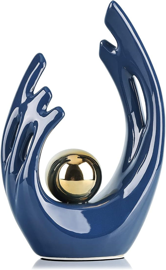 12" H Navy Blue Aesthetic Room Decor Accent, TV Stand Funky Table Centerpiece, Abstract Art Ceramic Statue and Sculpture, Blue Decor for Living Room, Bookshelf Decorative Objects, Shelf Decorative