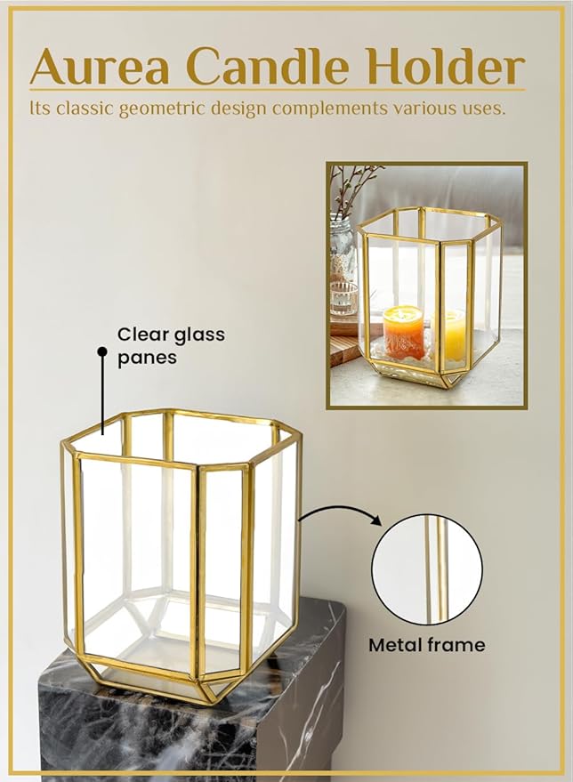 Serene Spaces Living 6" Aurea Votive Holder, Gold Metal and Glass Candle Holder - Elegant Decorative Centerpiece for Home, Parties, Weddings, Holidays, Special Occasions, Vase, Catchall, Organizer