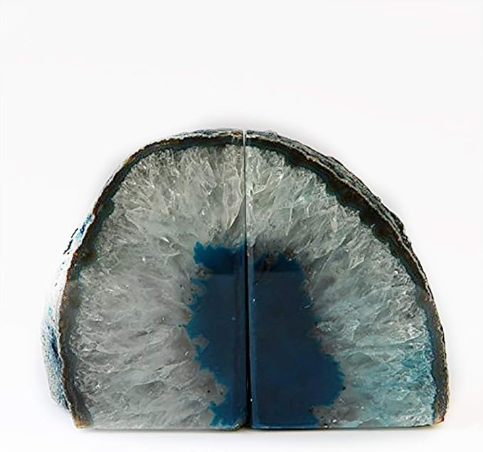 JIC Gem Crystal Bookends for Shelves Teal Agate Bookends Geode Book Ends to Hold Books Heavy Duty Bookends with Rubber Bumpers for Decoration(1 Pair, 6 to 8 Lbs)