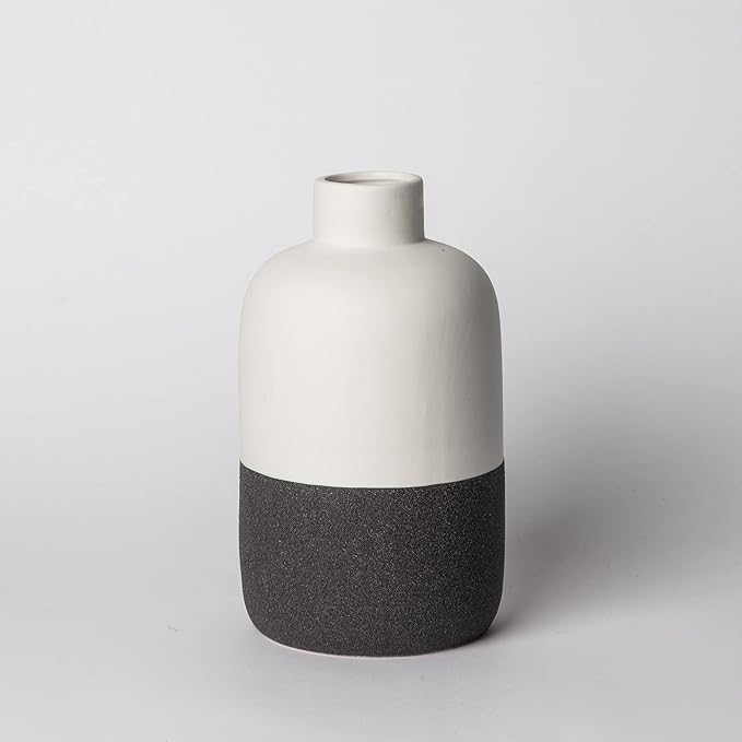 Ceramic Vase - Modern Farmhouse Decorative Vases for Home Decor Accents - Minimalist Aesthetic Flower Vases for Centerpieces, Living Room, Table, Shelf, & Office (Black & White)