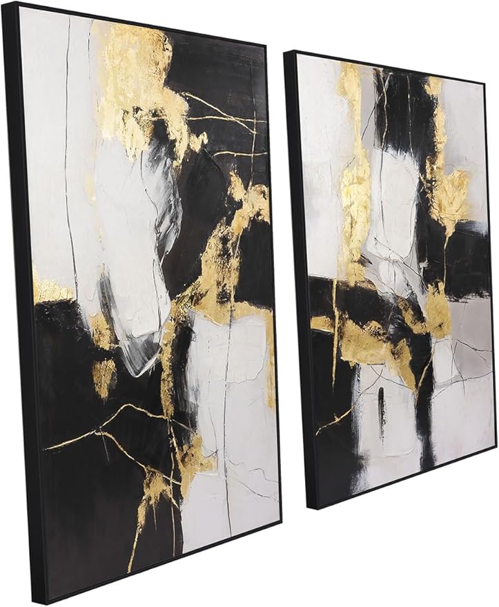 SAFERRYHOME Framed Wall Art - Black and Gold Wall Art Decor - Large Abstract Canvas Wall Art for living room bedroom office