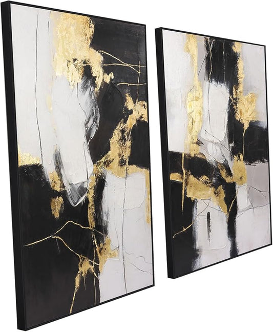 SAFERRYHOME Framed Wall Art - Black and Gold Wall Art Decor - Large Abstract Canvas Wall Art for living room bedroom office