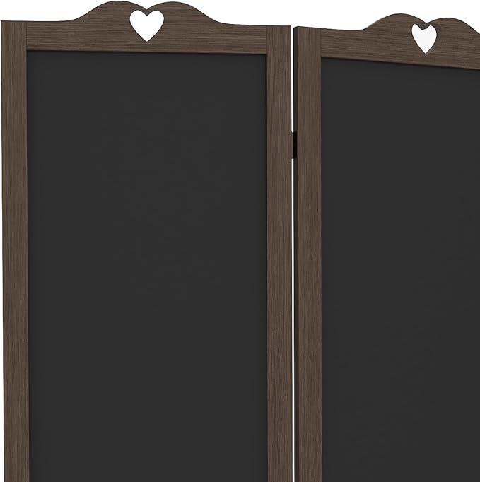 HOMCOM 4-Panel Folding Room Divider with Blackboard, 5.5 Ft Tall Freestanding Privacy Screen Panels for Bedroom or Office, Walnut Brown