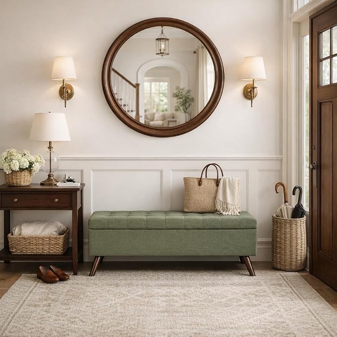 HomePop Modern Tufted Storage Bench - Moss Green