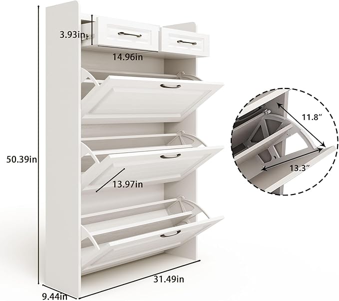 Shoe Cabinet with 3 Large Flip Drawers & 2 Storage Drawers, Narrow Shoe Organizer Cabinet Fits for Kinds of Shoes, Slim Shoe Storage Cabinet for Entryway, Hallway