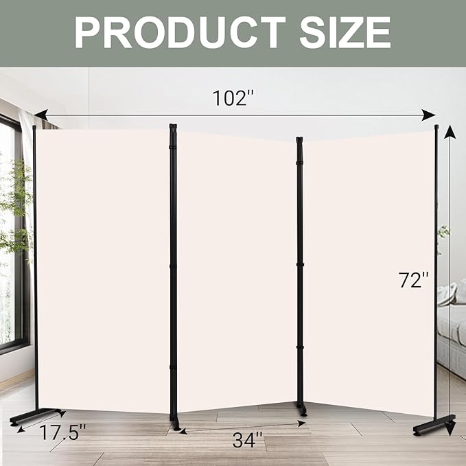 Room Divider 6FT Single Panel Privacy Screen, 102'' Wide Fabric Indoor Room Divider Wall Divider for Room Separation, Portable Room Partitions and Dividers Freestanding Temporary Wall Room Separators