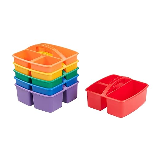 ECR4Kids 3-Compartment Small Plastic Caddy, Multipurpose Organization, Primary, 6-Pack