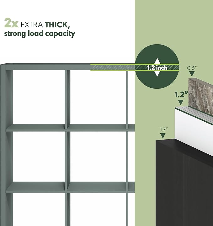 Furinno Cubicle Book Shelf, 16-Cube Bookshelf, Extra Thick Frame Reversible Bookcase with Open Back, 14.6" x 58" x 58", for Living Room, Bedroom, Home Office, Sage Green