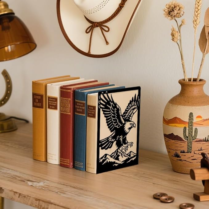 Peacoblue Metal Bookends for Shelves, Modern Decorative Heavy Duty Study Book Ends Stoppers for Office, Desk, Shelf, Room 5.3"x4.3"x7.9" Cast Iron Simple Tall Bookends 1 Pair (Eagle)