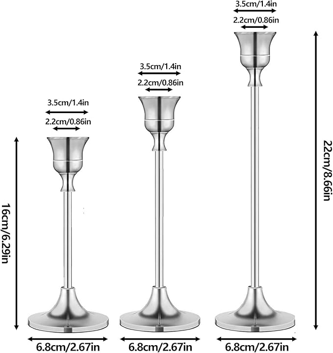 Candle Holders 3pcs Taper Candlestick Holders for Table Centerpiece Home Decor - Modern Sliver Candle Stick Holders for Festival Wedding Party Anniversary Date Mantel Dinning Room