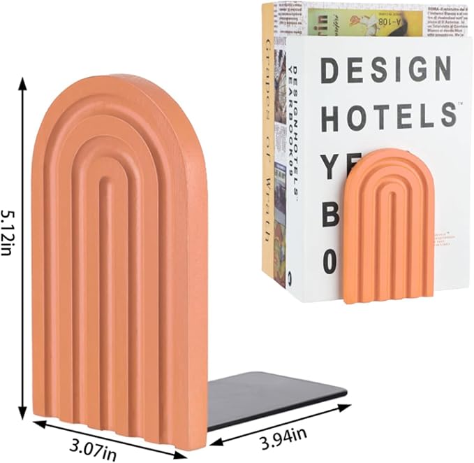 JarThenaAMCS 6Pcs Boho Arch Wood Bookends Colorful Book Stand Non Skid Decorative Rainbow Book Ends for Holding Books Movies CDs