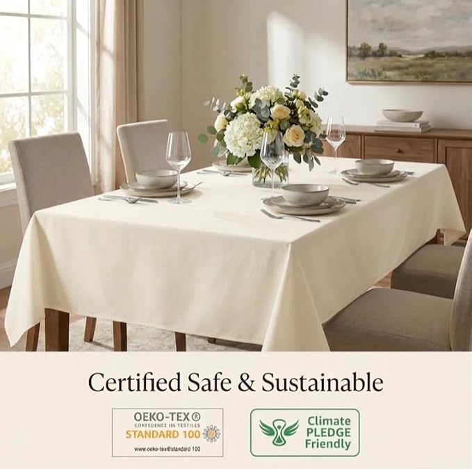 Urban Villa Table Cloth Ivory Kitchen Dining Tabletop Cover 100% Cotton 60x102 Inches Rectangle Tablecloth Washable Reusable Durable Ideal for Hotel Restaurant Farmhouse Wedding Holiday Dinner Parties