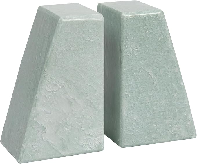 Luxury Marble Bookends for Shelves, 11LB Heavy Duty Marble Book Ends for Heavy Books, Stone Bookends Decorative, Polished, Light Green Triangular, Set of 2