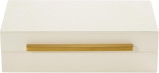 Generic Pearl White Small Decorative Box with Gold handle, PU Leather exquisite Box for Keepsake Memory Box, Storage Box with Lid for Modern Home, Jewelry Organizer(Pearl White-Gold, 1pack)
