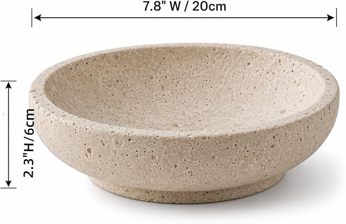Natural Travertine Decorative Bowl 7.8", Fruit Bowl for Kitchen Counter & Natural Stone Centerpiece for Coffee Table Decor, For Entryway, Kitchen Fruit Bowl, Potpourri, Dining Table Centerpiece.