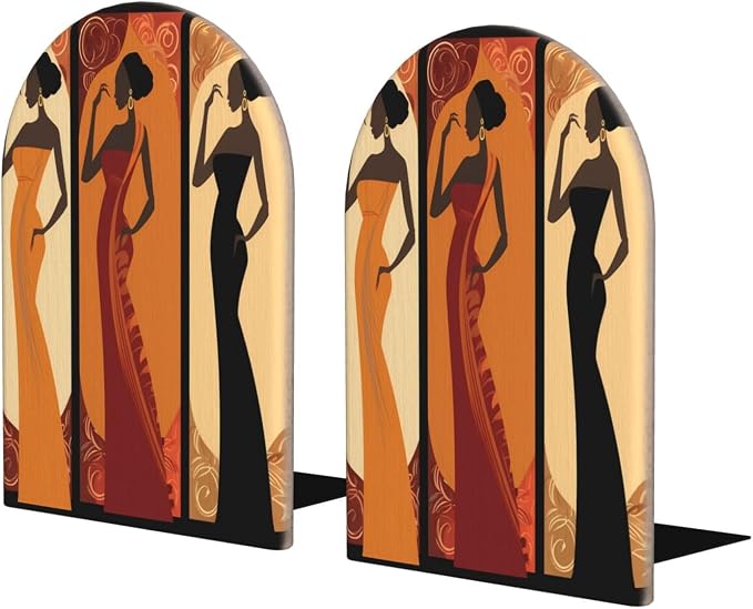 Women Retro 2 Piece Wood Decorative Bookends 6.7x4.2 in, Book Ends for Home Office Library Shelves Decor Room Kitchen Desktop