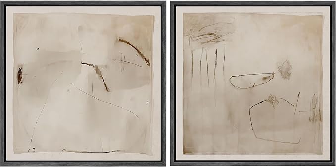 SIGNFORD Framed Canvas Print Wall Art Set Minimalist Abstract Ink Wash Illustrations Modern Art Minimal Relax/Calm for Living Room, Bedroom, Office - 24"x24"x2 Black