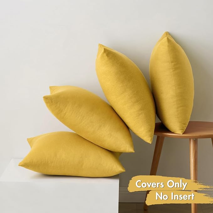 MIULEE Pack of 4 Decorative Outdoor Throw Pillow Covers Linen Waterproof Pillow Covers Summer Farmhouse Cushion Cases for Patio Garden Tent Balcony Couch Sofa 16x16 Inch Yellow