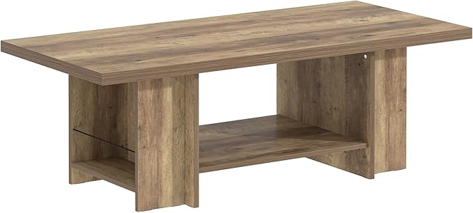 FOLUBAN Wood Coffee Table, Modern Center Table for Living Room with Bottom Storage Shelf & Side Shelves, 2-Tier Rectangle Cocktail Tea Table for Home Decor, 47 Inch, Rustic Oak
