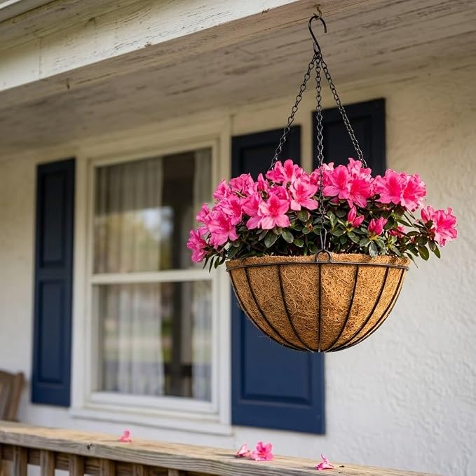 12 Inch Metal Hanging Basket with Coco Coir Liner for Flowers Planting, 4 Pack Hanging Baskets for Plants Outdoor, Round Wire Planters with Chain for Home Patio Porch Balcony Garden Decor