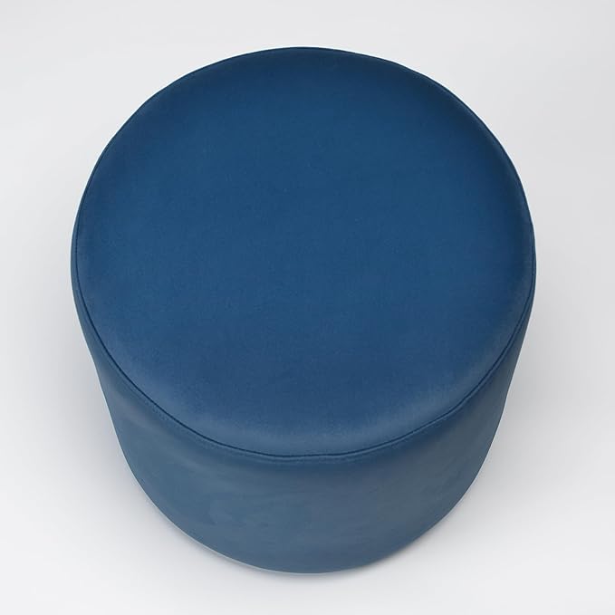 KINWELL Modern Round Velvet Upholstered Ottoman with Soft Padded Seat, Multi-Functional Sofa Footrest, Side Table, Extra Seating for Living Room, Bedroom, Entryway (Navy)
