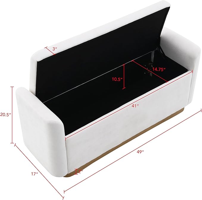KEIKI 49" Storage Ottoman Bench with Safety Hinge, Ottoman with Storage, End of Bed Bench for Bedroom, Living Room, Entryway, Holds up to 350 lb, Beige