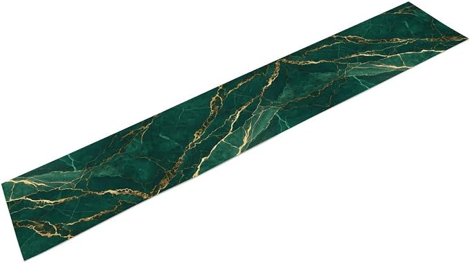 Emerald Green Marble Table Runner, Dark Green Gold Textured Abstract Painting Table Runner for Kitchen Dining Indoor Outdoor Home Party, 13x60 Inch