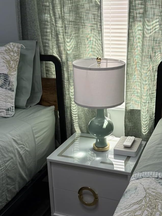 21" Green Ceramic Table Lamp, Bedroom Lamps for Night Stands, Farmhouse Bedside Lamps for Bedroom Living Room, Small Nightstand Lamps Desk End Table Lamps, Light Green