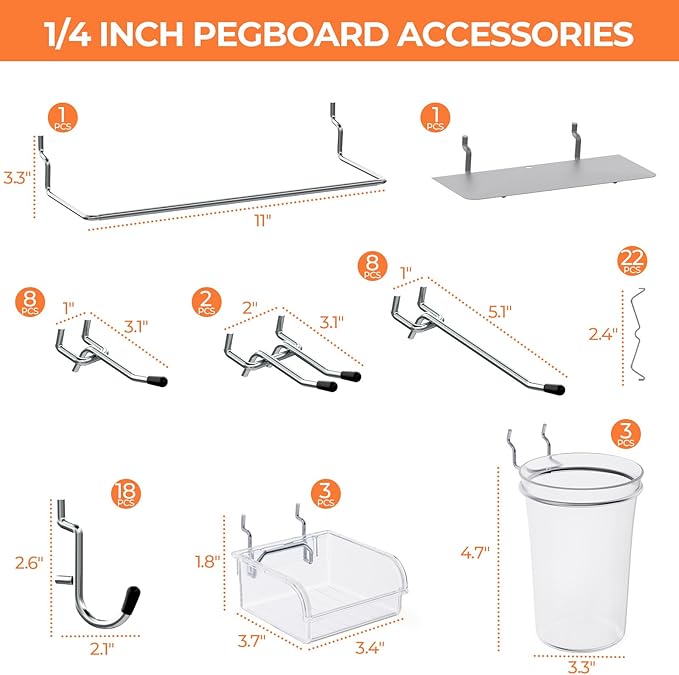 INCLY 70PCS Metal Peg Board Kit with 1/4" Pegboard Accessories, 4 Pack White Pegboard Panels, Bins, Cups and Peg Board Hooks, Paper Towel Holder, Pegboard Wall Organizer for Craft Room, Office, Sewing