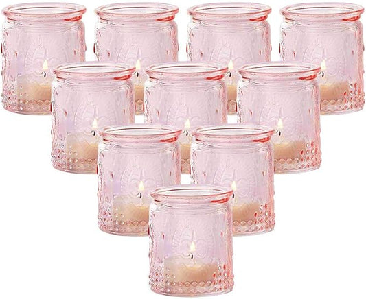 Kate Aspen Tea Light Holder - 24PCS - Vintage Glass Tealight Candle Holders, Perfect Wedding Favor, Bachelorette Favor or Bridal Shower Favor - Pink