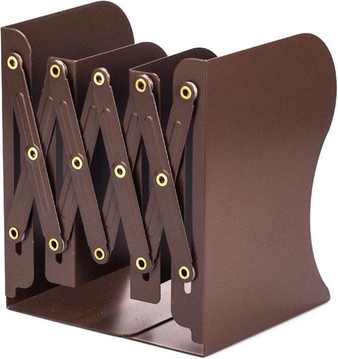 Aobopar Book Ends, Bookends for Shelves, Book Organizer for Desk, Metal Bookends for Heavy Books, Book Holders for Shelves, Suitable for Office, Home and School Use (Brown)