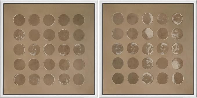 SIGNFORD Framed Canvas Print Wall Art Set Moon Phases Series Earthy Brown Illustrations Modern Art Minimal Relax/Calm for Living Room, Bedroom, Office - 24"x24"x2 WHITE