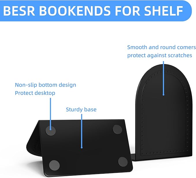 10 Pair Bookends Metal Book Ends Universal Economy Bookends (Black, 10 Pair)