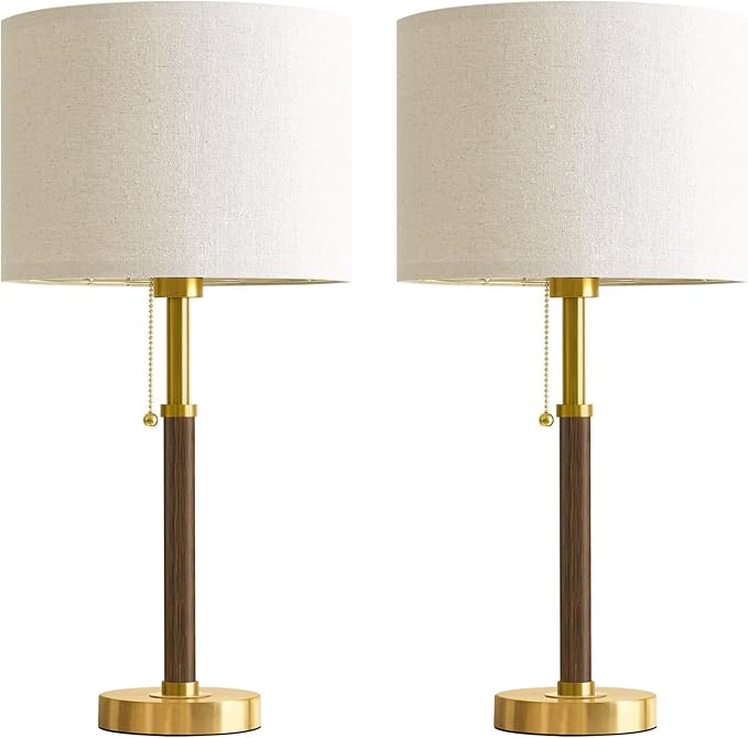 G-SAFAVA 22" Table Lamps Mid Century Modern Lamps for Bedroom Living Room Bedside Lamps for Night Stands Wood Nightstand Lamp Gold Small Side End Table Lamps Set of 2 Vintage Home Deco Office Gifts